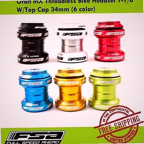 FSA Orbit MX Threadless Bike Headset 1-1/8" W/Top Cap 34mm (6 colors)